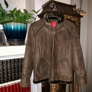 Esprit Chocolate Vegan Suede/Faux Shearling Bomber Jacket